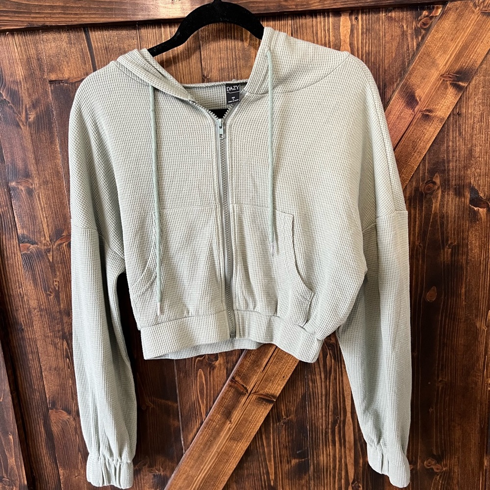 Light green zip up hoodie, waffle knit